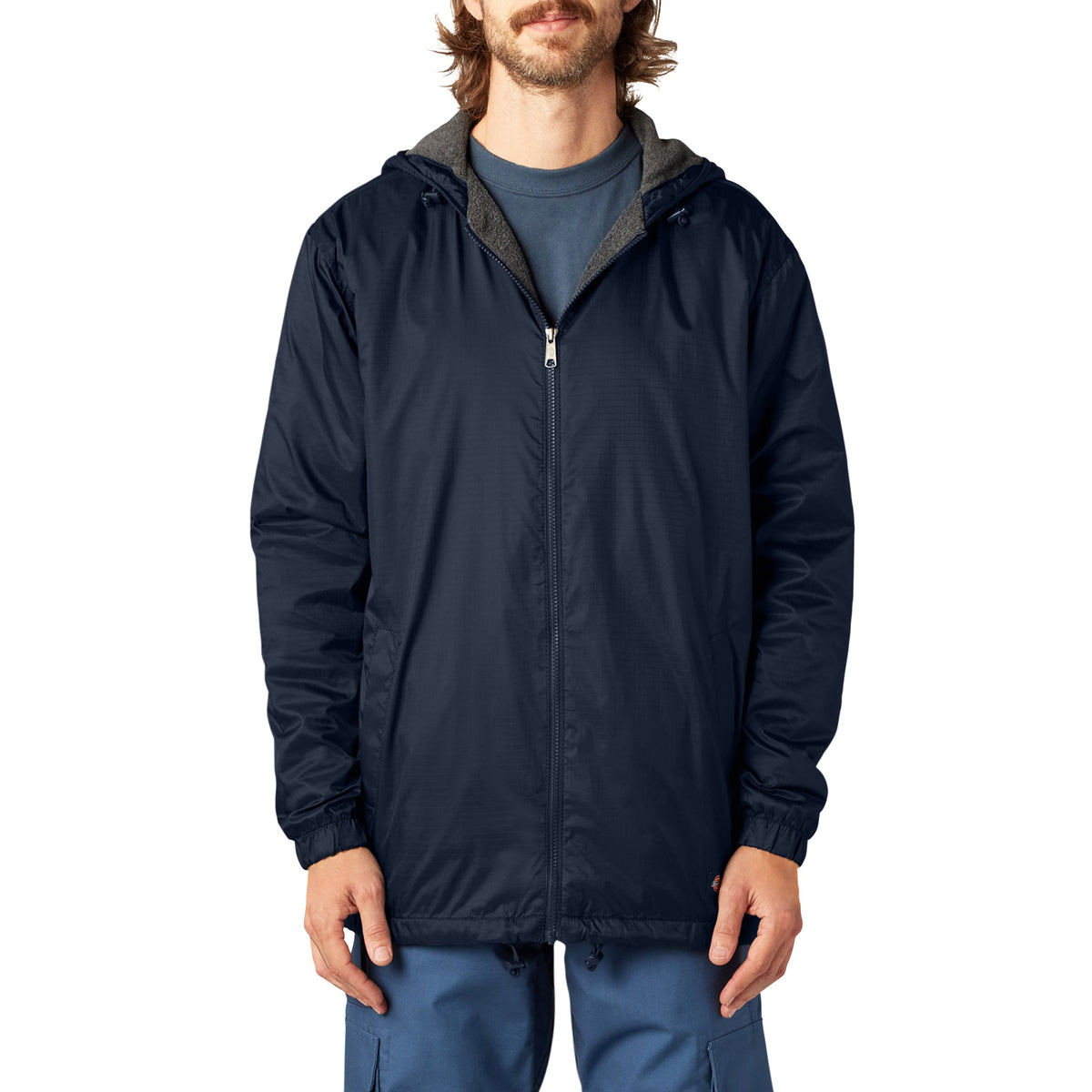 Fleece Lined Nylon Hooded Jacket