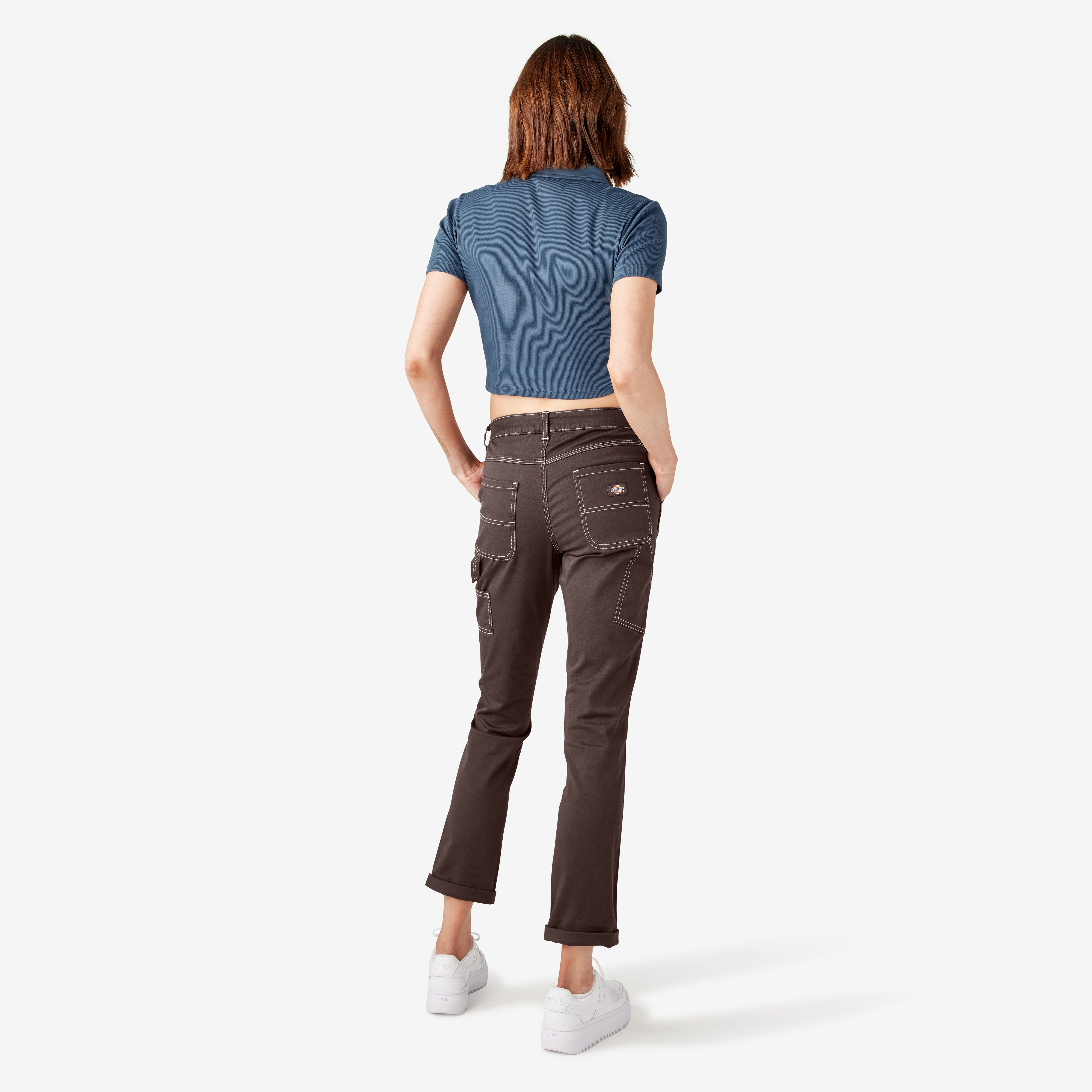 Women's Slim Straight Fit Roll Hem Carpenter Pants