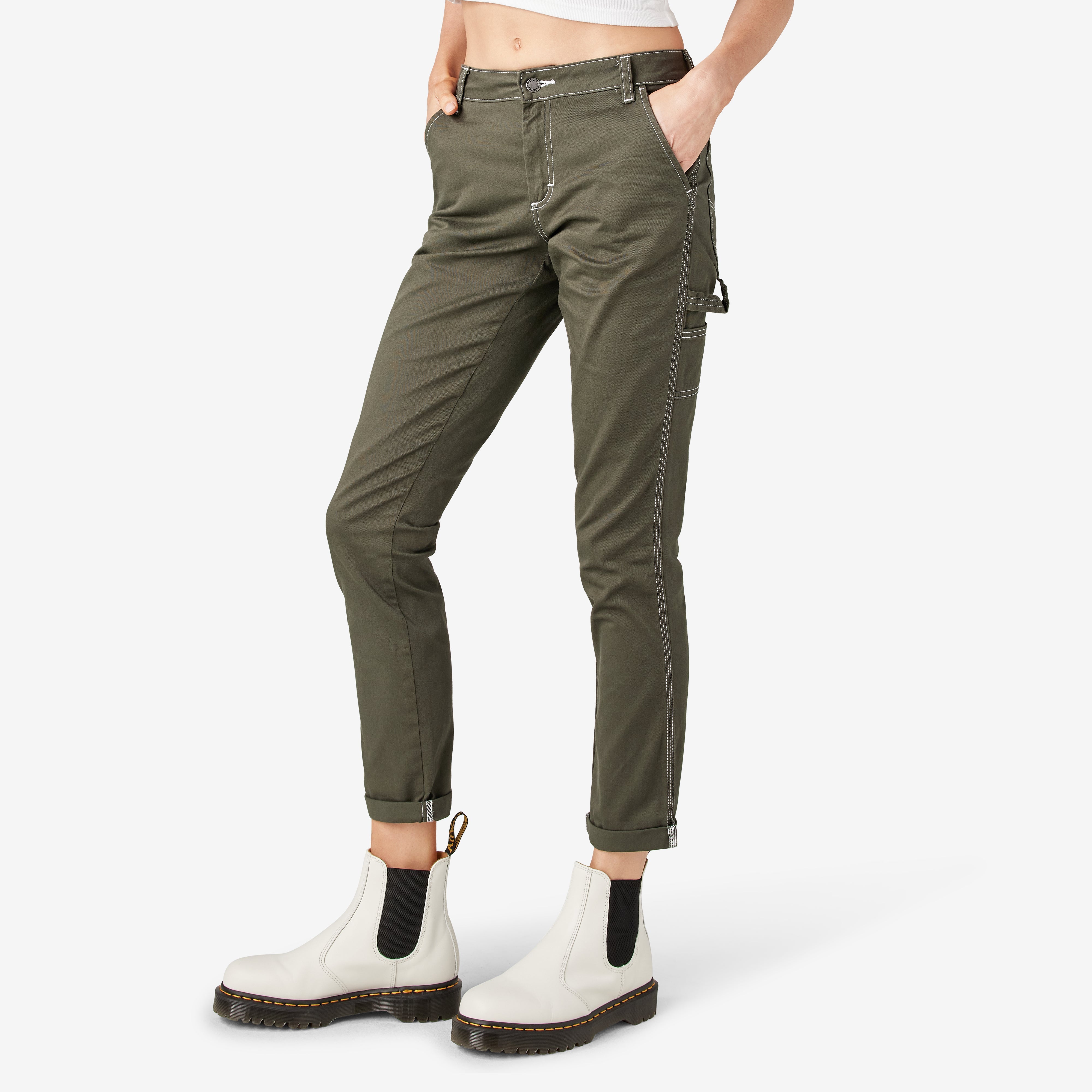 Women's Slim Straight Fit Roll Hem Carpenter Pants