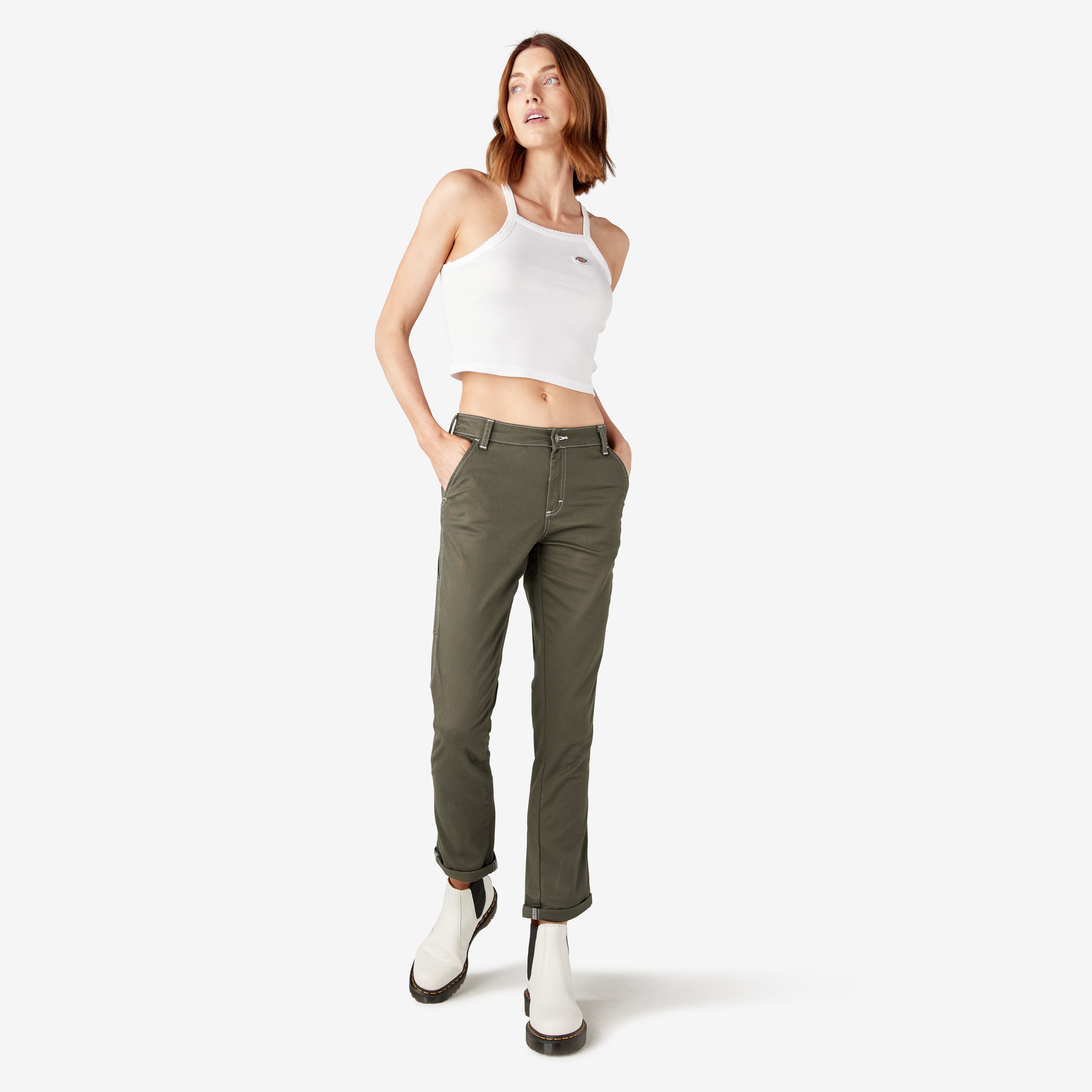 Women's Slim Straight Fit Roll Hem Carpenter Pants