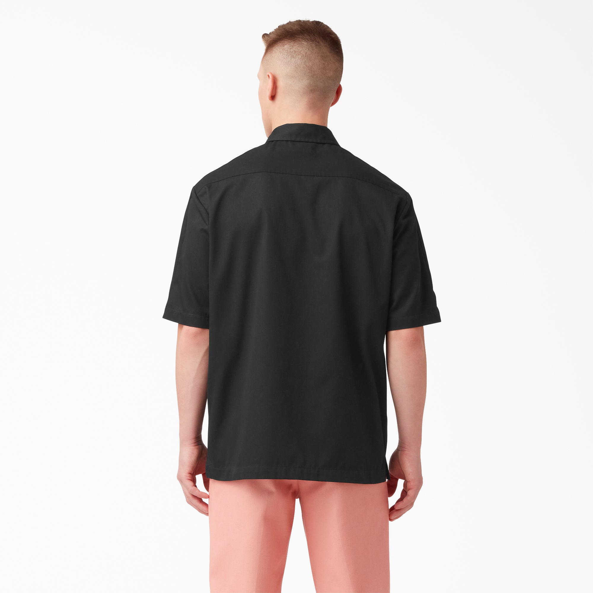 Mixed Media Zip Front Short Sleeve Work Shirt